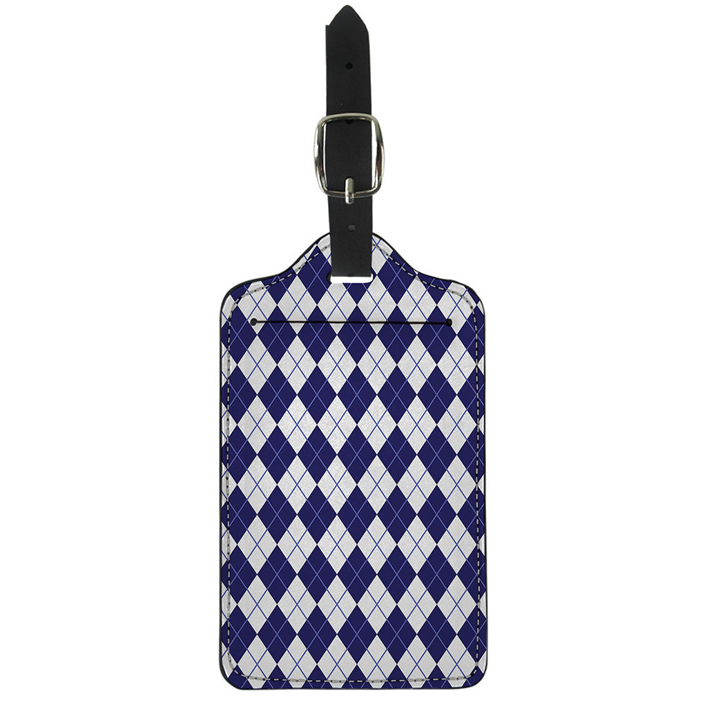 Navy Blue And White Argyle Pattern Print Luggage Tag