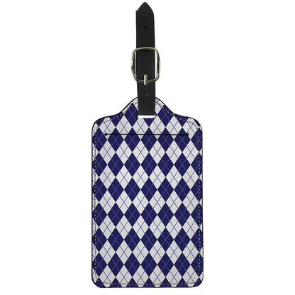 Navy Blue And White Argyle Pattern Print Luggage Tag
