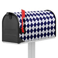 Navy Blue And White Argyle Pattern Print Mailbox Cover