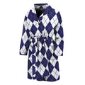 Navy Blue And White Argyle Pattern Print Men's Bathrobe