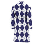 Navy Blue And White Argyle Pattern Print Men's Bathrobe