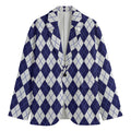 Navy Blue And White Argyle Pattern Print Men's Blazer