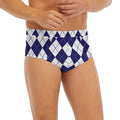 Navy Blue And White Argyle Pattern Print Men's Briefs