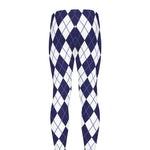 Navy Blue And White Argyle Pattern Print Men's leggings