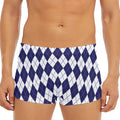 Navy Blue And White Argyle Pattern Print Men's Short Boxer Briefs