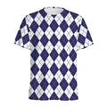 Navy Blue And White Argyle Pattern Print Men's Athletic T-Shirt