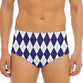 Navy Blue And White Argyle Pattern Print Men's Triangle Swim Briefs