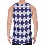 Navy Blue And White Argyle Pattern Print Men's Velvet Tank Top