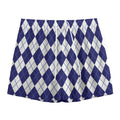 Navy Blue And White Argyle Pattern Print Mesh Shorts