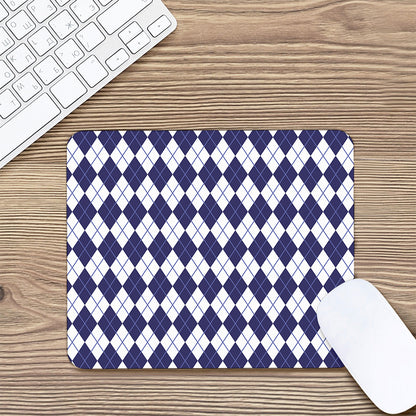 Navy Blue And White Argyle Pattern Print Mouse Pad