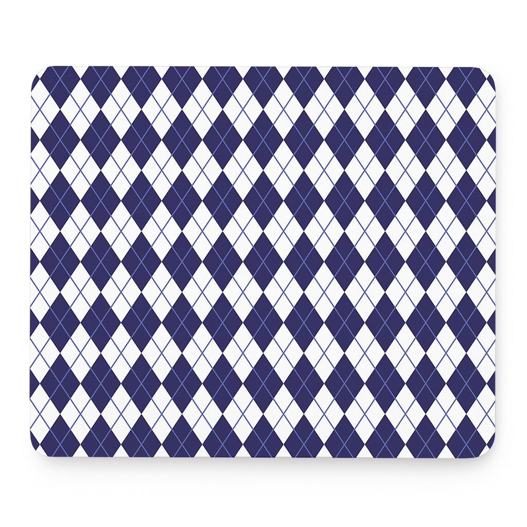 Navy Blue And White Argyle Pattern Print Mouse Pad