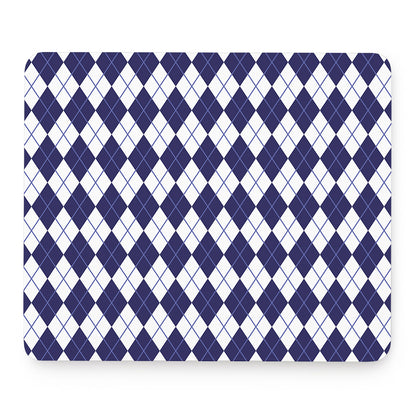 Navy Blue And White Argyle Pattern Print Mouse Pad