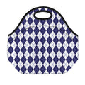 Navy Blue And White Argyle Pattern Print Neoprene Lunch Bag