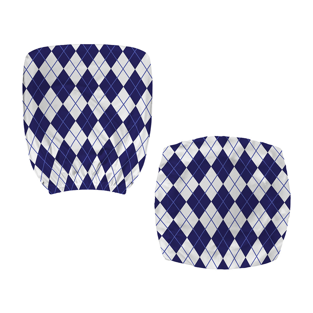 Navy Blue And White Argyle Pattern Print Office Chair Cover