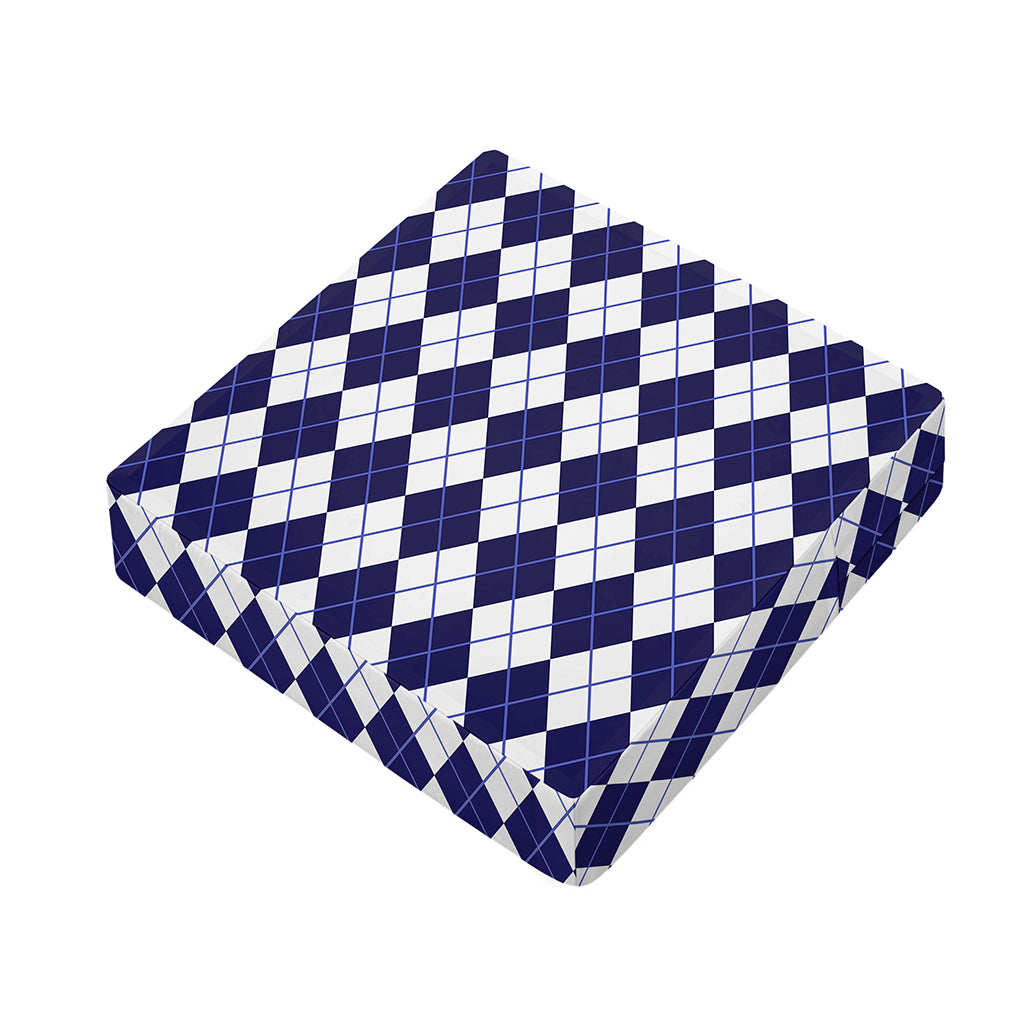 Navy Blue And White Argyle Pattern Print Outdoor Seat Cushion Cover