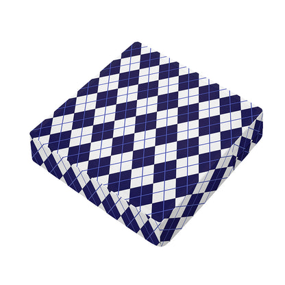 Navy Blue And White Argyle Pattern Print Outdoor Seat Cushion Cover