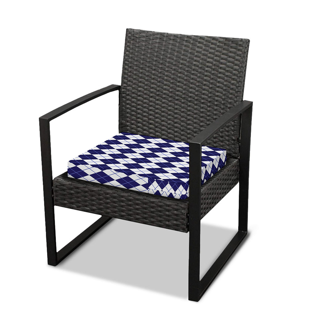Navy Blue And White Argyle Pattern Print Outdoor Seat Cushion Cover