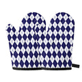 Navy Blue And White Argyle Pattern Print Oven Mitts