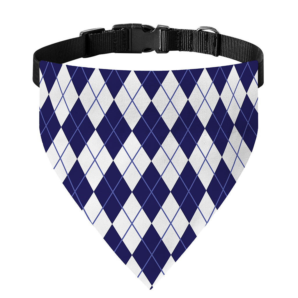 Navy Blue And White Argyle Pattern Print Over The Collar Dog Bandana