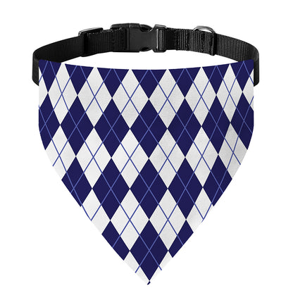 Navy Blue And White Argyle Pattern Print Over The Collar Dog Bandana