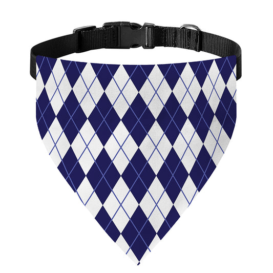 Navy Blue And White Argyle Pattern Print Over The Collar Dog Bandana