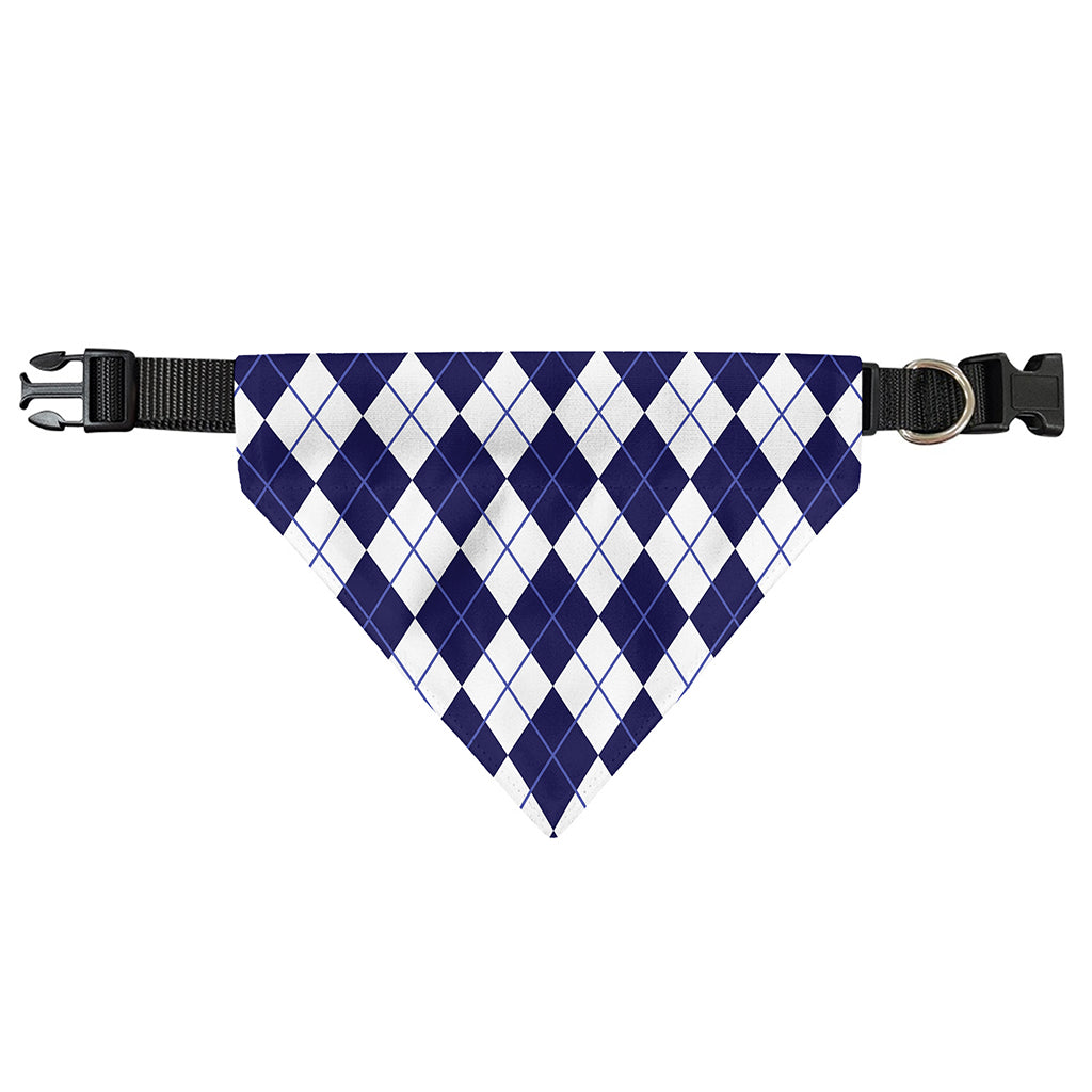 Navy Blue And White Argyle Pattern Print Over The Collar Dog Bandana