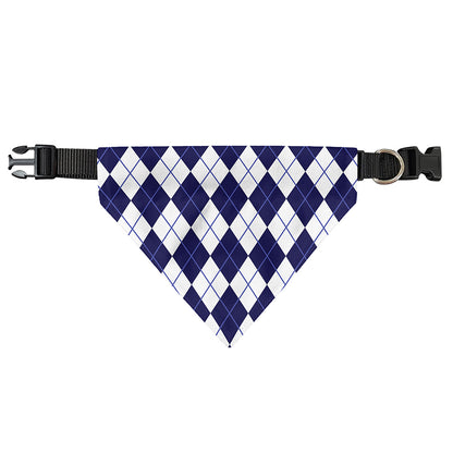 Navy Blue And White Argyle Pattern Print Over The Collar Dog Bandana