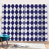 Navy Blue And White Argyle Pattern Print Pencil Pleat Curtains