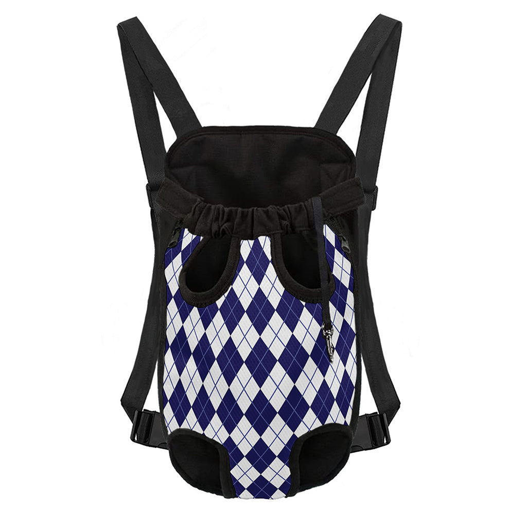 Navy Blue And White Argyle Pattern Print Pet Carrier Backpack