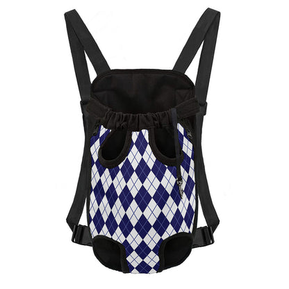 Navy Blue And White Argyle Pattern Print Pet Carrier Backpack