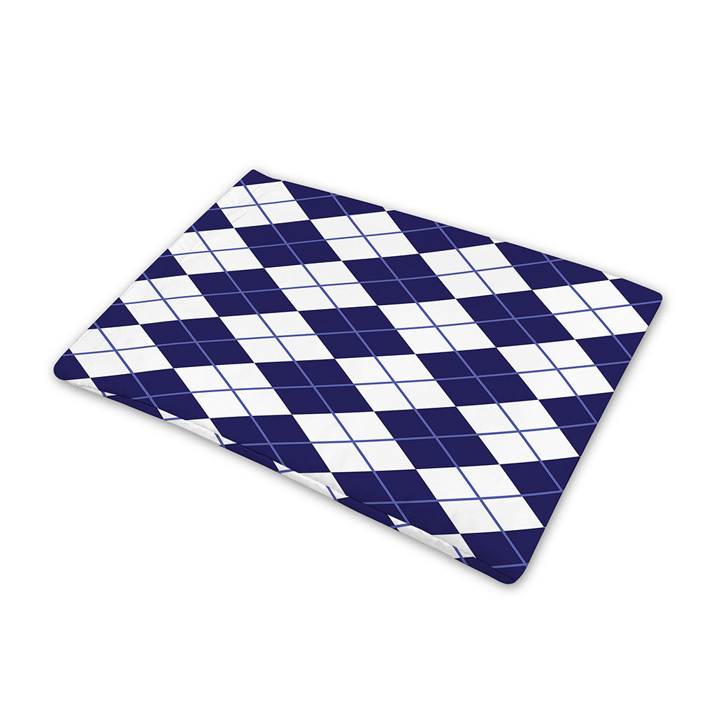 Navy Blue And White Argyle Pattern Print Pet Cooling Mat Cover
