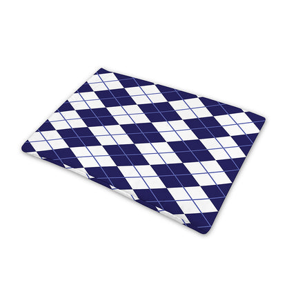 Navy Blue And White Argyle Pattern Print Pet Cooling Mat Cover