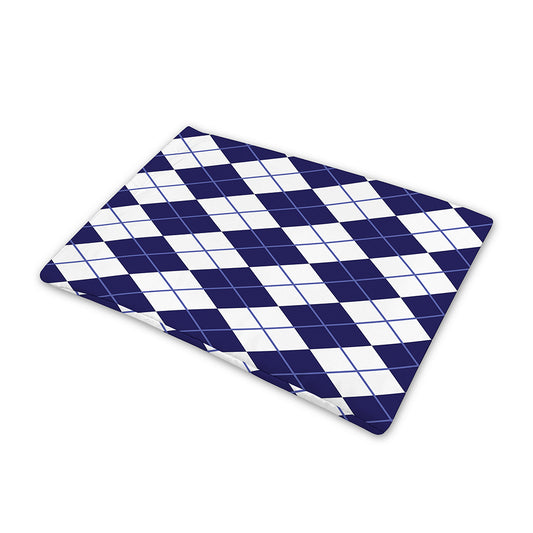 Navy Blue And White Argyle Pattern Print Pet Cooling Mat Cover