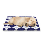 Navy Blue And White Argyle Pattern Print Pet Cooling Mat Cover