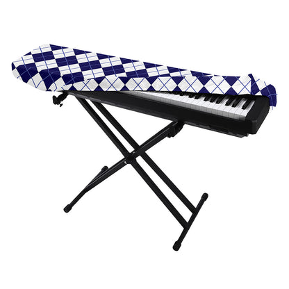 Navy Blue And White Argyle Pattern Print Piano Keyboard Cover