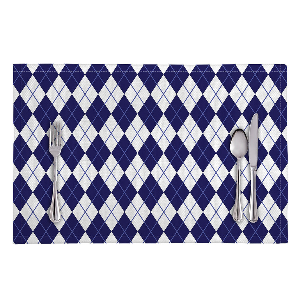 Navy Blue And White Argyle Pattern Print Placemat