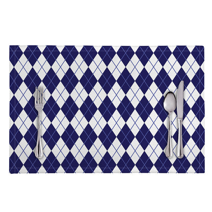 Navy Blue And White Argyle Pattern Print Placemat