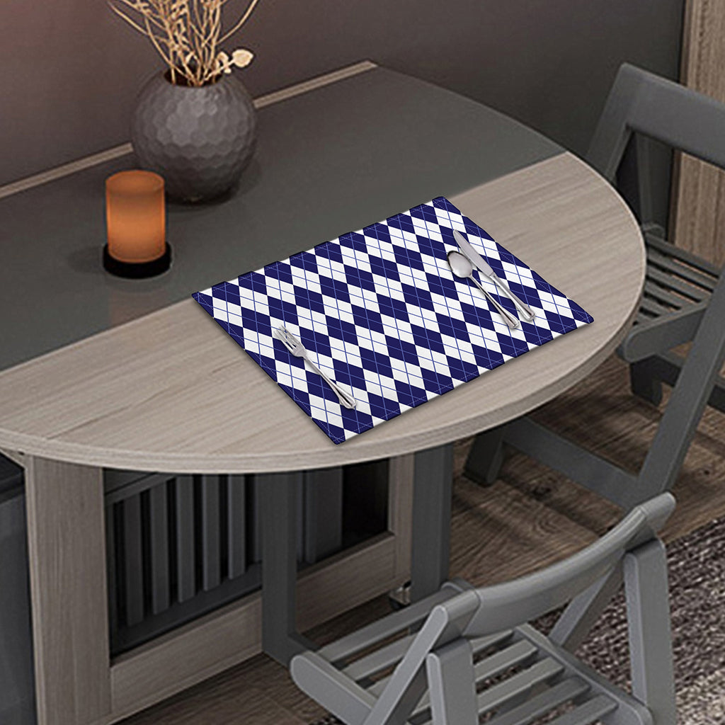 Navy Blue And White Argyle Pattern Print Placemat