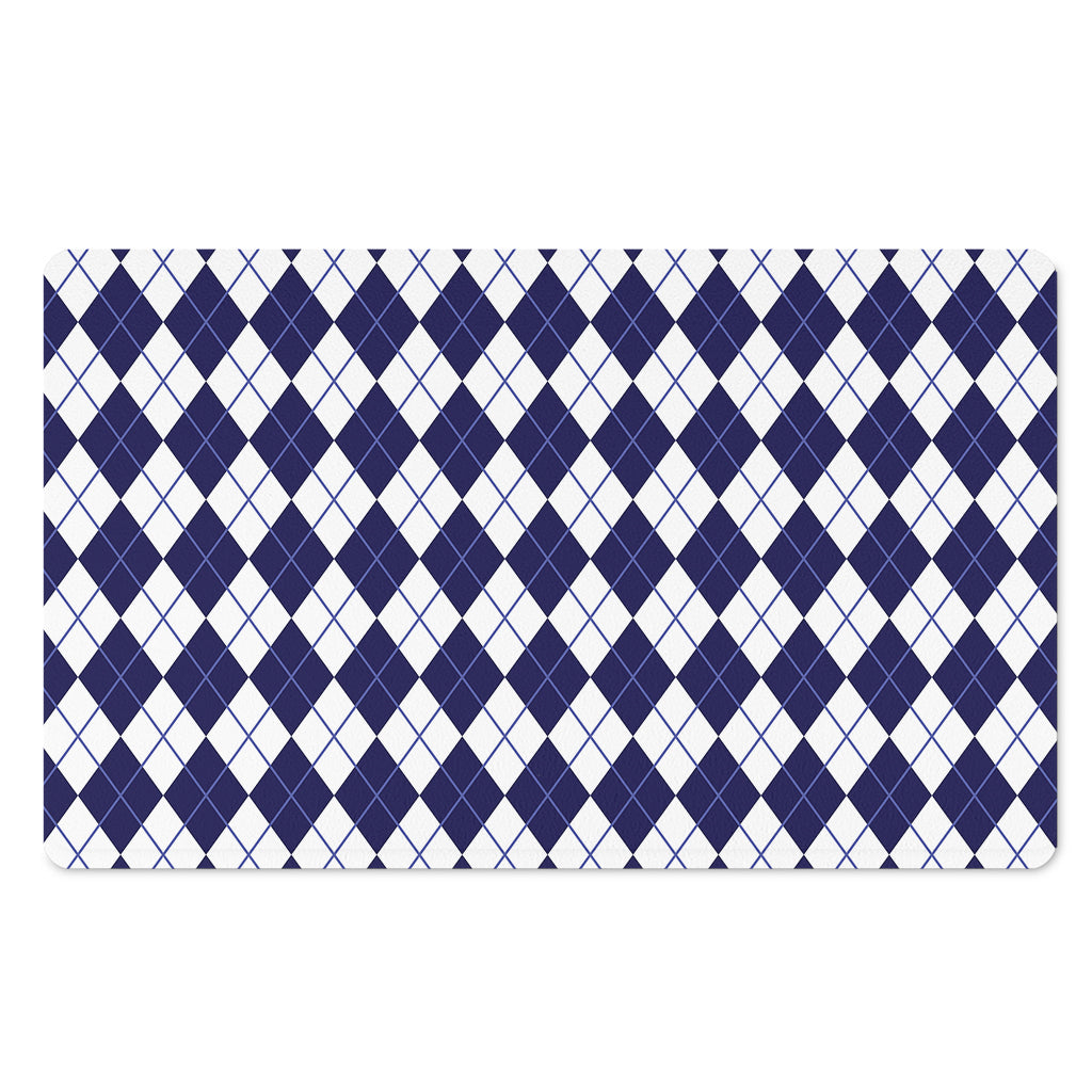 Navy Blue And White Argyle Pattern Print Polyester Doormat