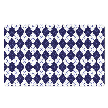 Navy Blue And White Argyle Pattern Print Polyester Doormat