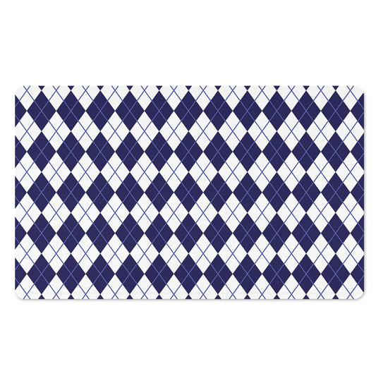 Navy Blue And White Argyle Pattern Print Polyester Doormat