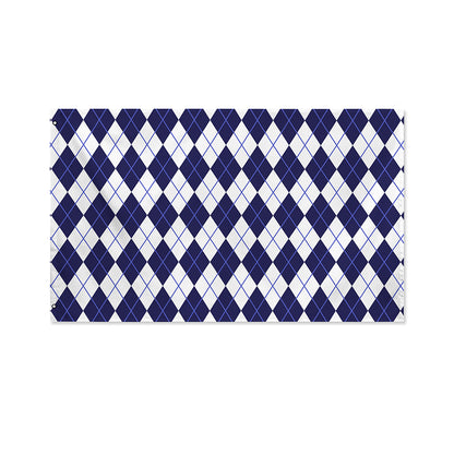 Navy Blue And White Argyle Pattern Print Polyester Flag