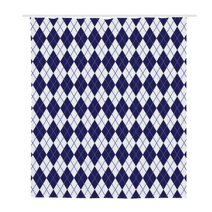 Navy Blue And White Argyle Pattern Print Polyester Shower Curtain