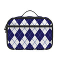 Navy Blue And White Argyle Pattern Print Portable Lunch Bag