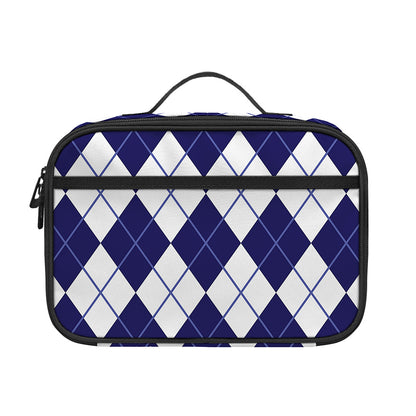 Navy Blue And White Argyle Pattern Print Portable Lunch Bag