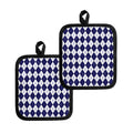 Navy Blue And White Argyle Pattern Print Pot Holders