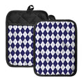 Navy Blue And White Argyle Pattern Print Pot Holders With Pocket