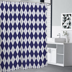 Navy Blue And White Argyle Pattern Print Premium Shower Curtain