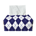 Navy Blue And White Argyle Pattern Print Rectangle Tissue Box Cover