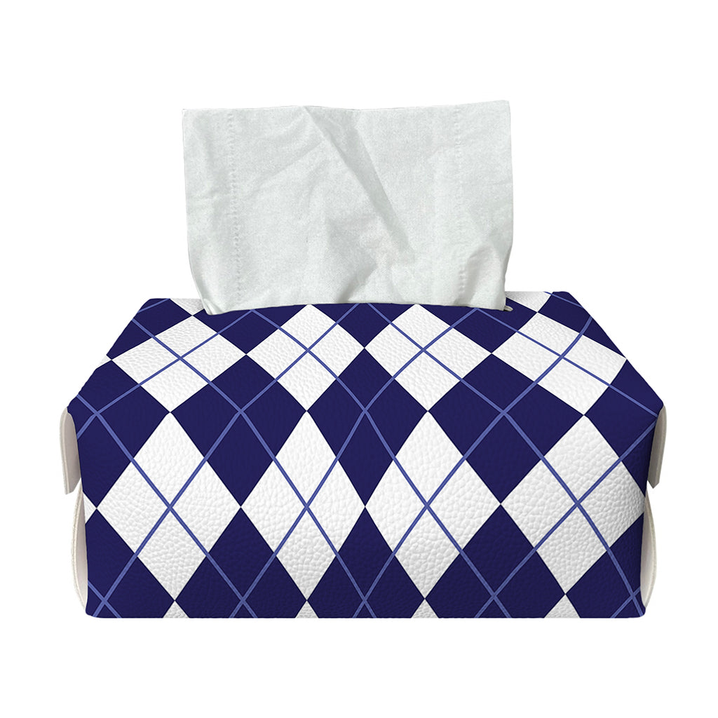 Navy Blue And White Argyle Pattern Print Rectangle Tissue Box Cover